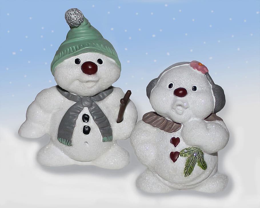 Snowmen, Snowman, Boy, Girl, snekone, boy, girl, couple, snow, winter, cold