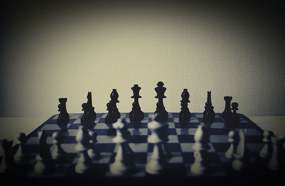 ティルトシフトレンズの写真, 白, 赤, チェス, セット, 選択的, フォーカス, 写真, チェス盤, 駒