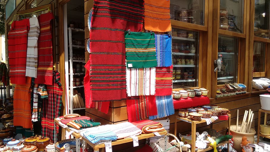 Store, Display, Fabrics, Colors, Silky, travel, east, red, place of worship, day