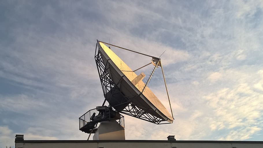 gray, satellite, cloudy, sky, satellite dish, to listen, radio, communication, reception, technology