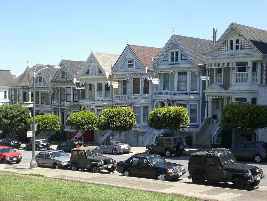 houses, city, san francisco, victorian house, painted ladies, california, car, house, architecture, street