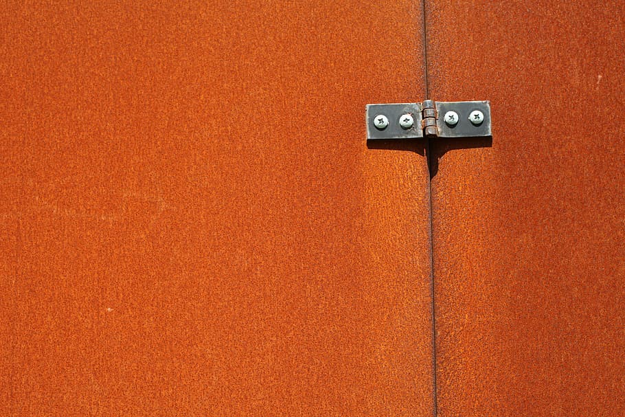 bisagra gris de la puerta, bisagra, abstracto, corten, estructura, óxido, fondo, color naranja, pared - característica de construcción, metal