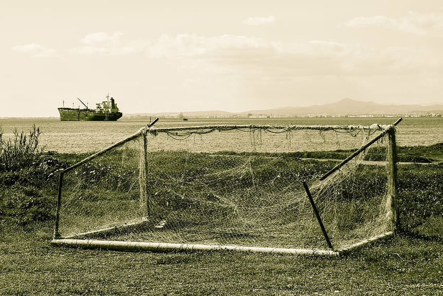 goalpost, broken, rusty, decay, wear, withdrawal, sky, nature, land, day