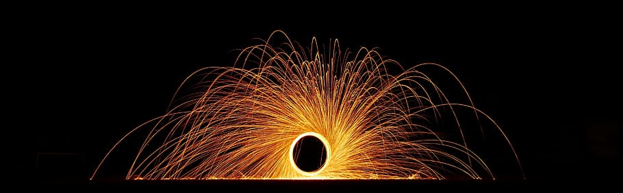 flying sparks, radio, fireball, wheel of fire, fire, glow, spark fountain, spark fire, night, motion
