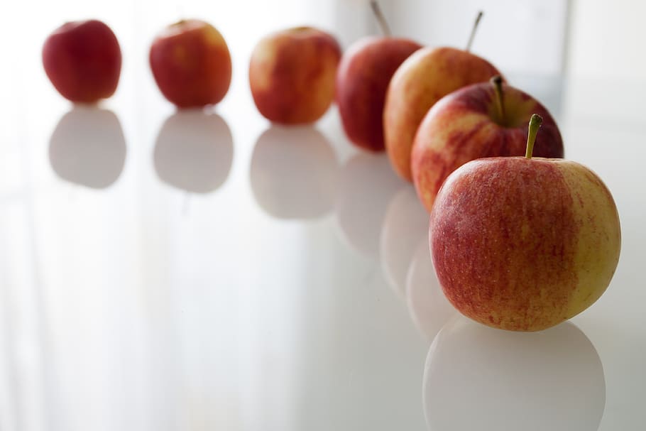 manzanas rojas, fondo blanco, fruta, rojo, alimentos, manzana, orgánico, brillante, comer, nutrición