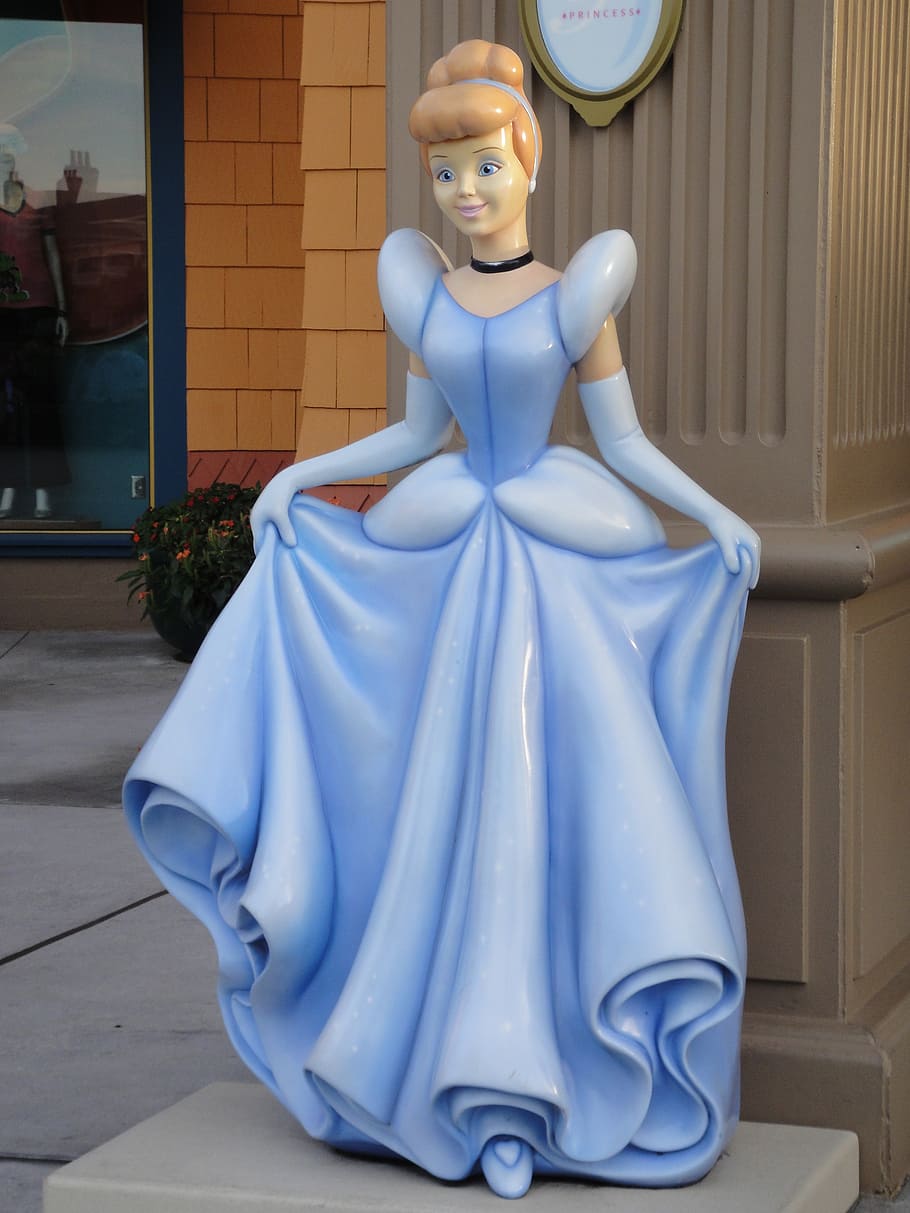 disney cinderella statue, princess, character, blue, disney, florida, orlando, new York City, human representation, mannequin