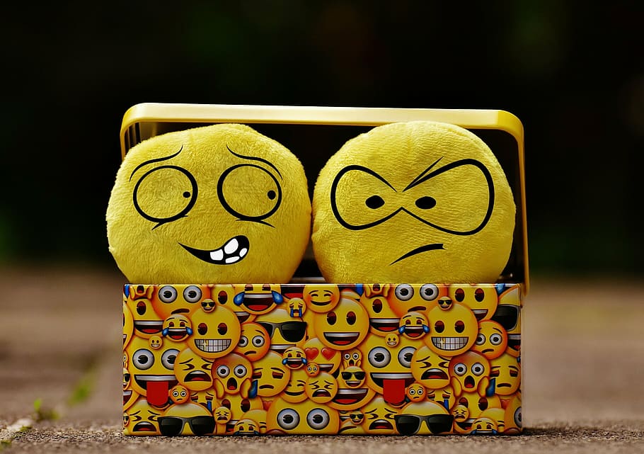 emoticon, smilies, yellow, funny, fun, cute, plush, smiley, focus on foreground, art and craft