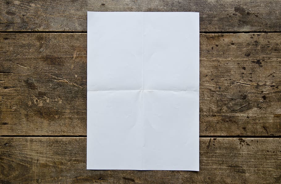white illustration paper, blank poster, wooden table, white, blank, wood, wooden, plank, paper, brown
