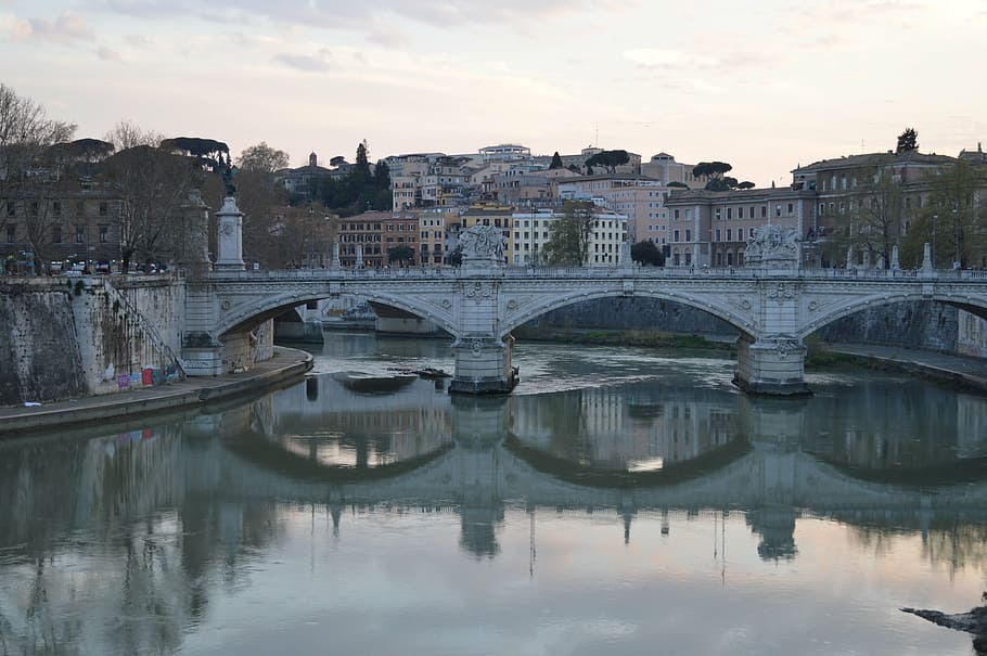 tiber, rome, bridge, tevere, italy, river, mirroring, downtown, water, landscape
