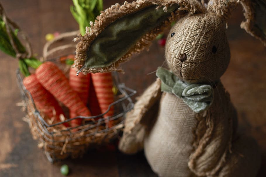 páscoa, decorações, plano de fundo, coelho, recheado, animal, cesta, cenouras, rústico, artesanato