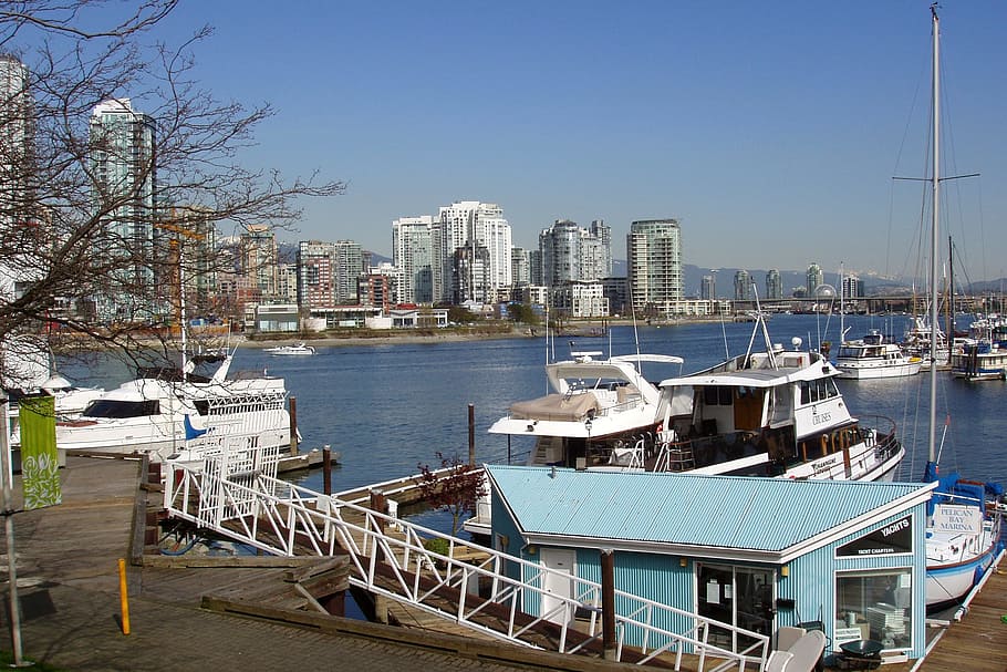 Vancouver, Columbia Británica, Canadá, edificios, puerto, falso arroyo, embarcación náutica, agua, escena urbana, estructura construida