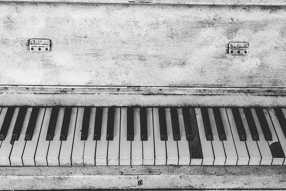 piano keys, piano, instrument, music, keys, notes, old, vintage, wood, technology