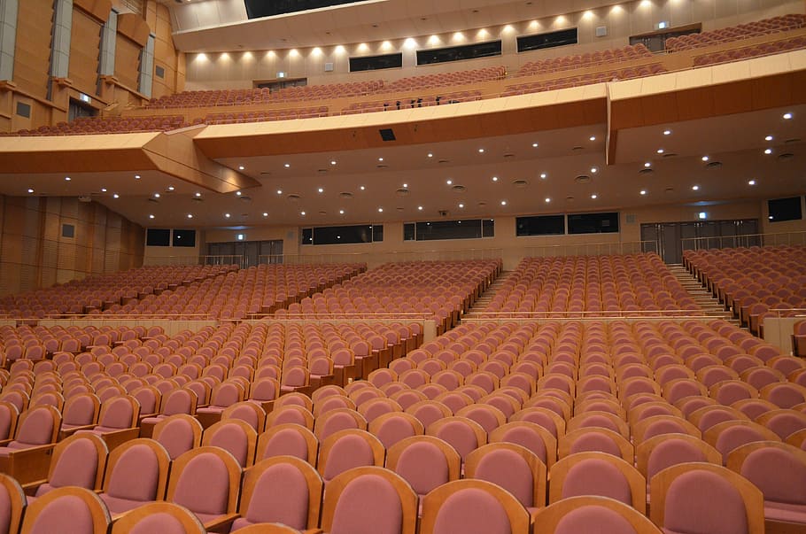 konser, kursi, aula, berturut-turut, di dalam ruangan, auditorium, kosong, absen, arsitektur, tidak ada orang