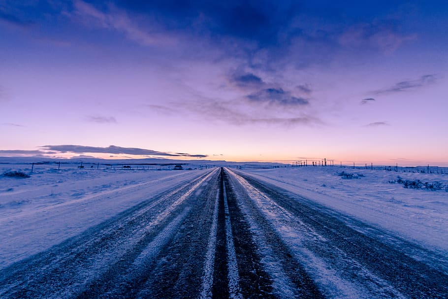 frozen, winter, road, landscape, rural, snow, ice, zing, asphalt, sky