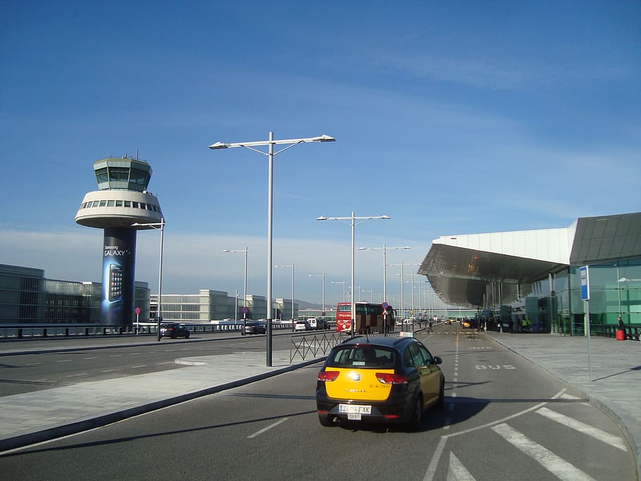 barcelona, spain, airport, tower, city, transportation, built structure, mode of transportation, architecture, sky