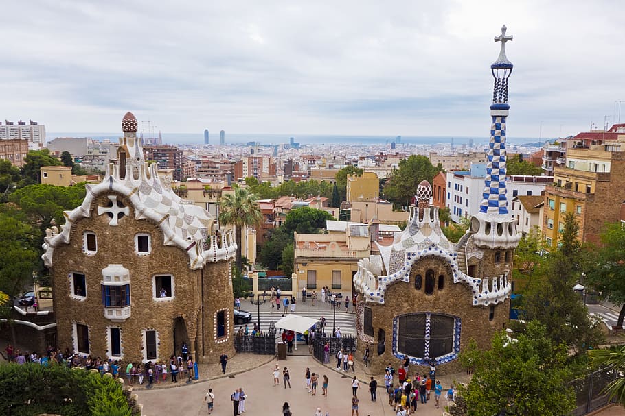 top, view photography, people, road, cathedral, daytime, barcelona, spain, city, park