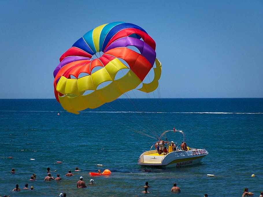 paragliding, turkey, holiday, side, turkish riviera, water, sea, sky, multi colored, nautical vessel