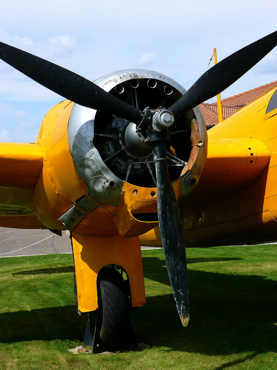 Yellow, Aircraft, Propeller, Propeller Plane, plane, aircraft, propeller, old, engine, aviation, transportation