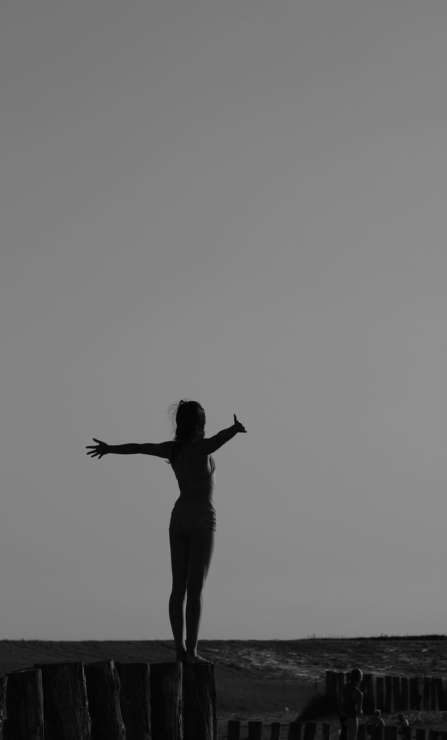woman, spreading, arms, beach, silhouette, daytime, yoga, fitness, healthy, body