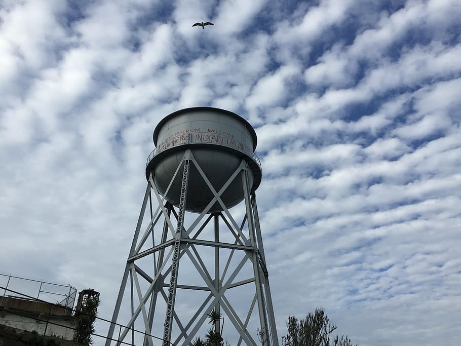 water tower, sky, clouds, cloud - sky, low angle view, water tower - storage tank, built structure, architecture, nature, storage tank