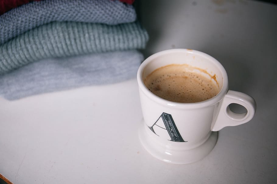 coffee in mug, brown, liquid, filled, white, ceramic, mug, espresso, coffee, cup