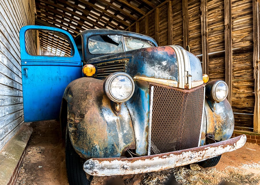 Car, Vintage, Old, Barn, Auto, old, barn, transportation, vehicle, rust, blue