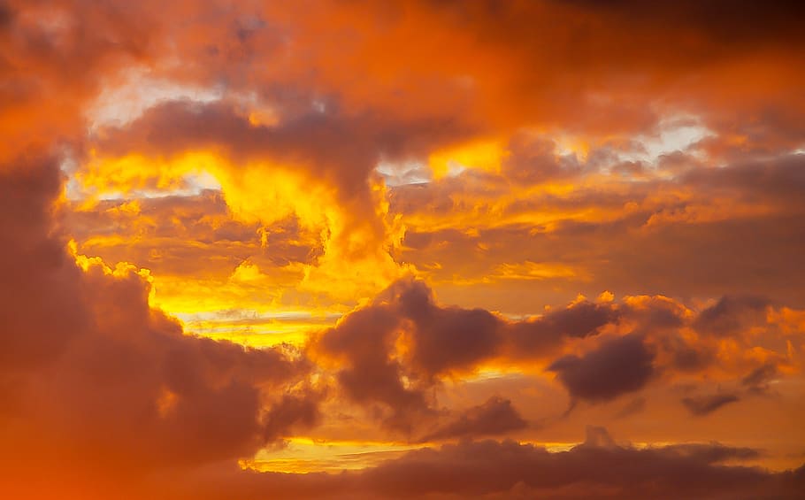 sunset, sky, clouds, orange, gold, cloudscape, weather, vivid, background, australia