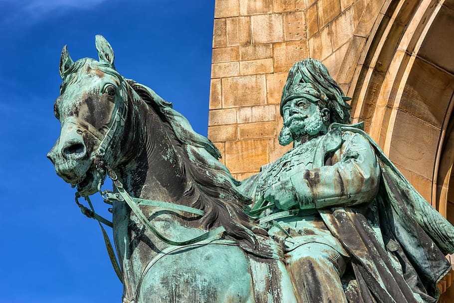 homem, montando, estátua de cavalo, Kaiser Wilhelm, monumento, Hagen, Reiter, estátua equestre, obra de arte, imponente