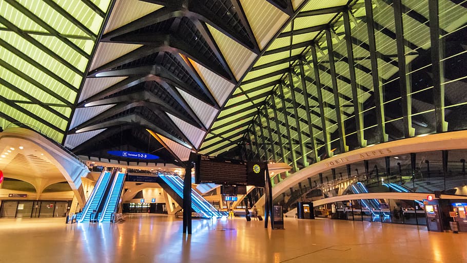 photo of airport, Satolas, Airport, Lyon, Calatrava, france, architecture, built structure, reflection, bridge - man made structure