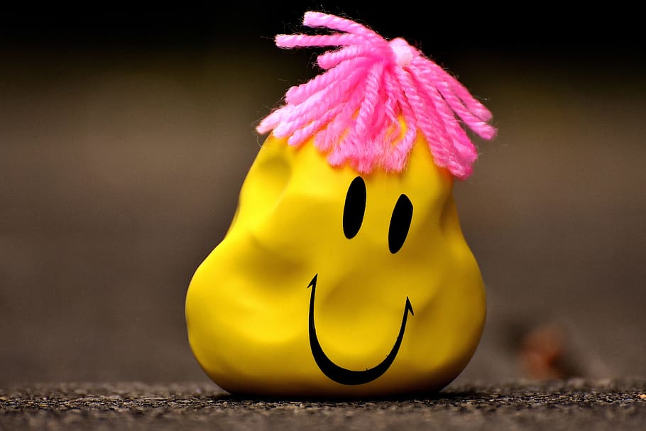 yellow, balloon, pink, yarn thread, Anti, Stress Ball, Smiley, Deformed, anti-stress ball, misshapen