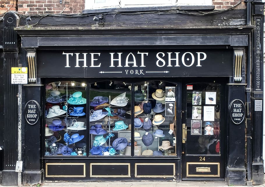 the hat shop, Hat, shop, hats, music, england, business, window, headwear, hat sale