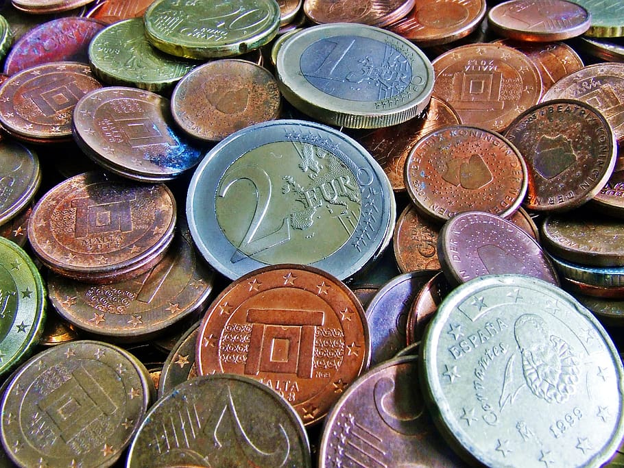 moneda, monedas, euro, centavo, dinero, monedas usadas, cambio, cambio pequeño, dinero de bolsillo, cambio suelto