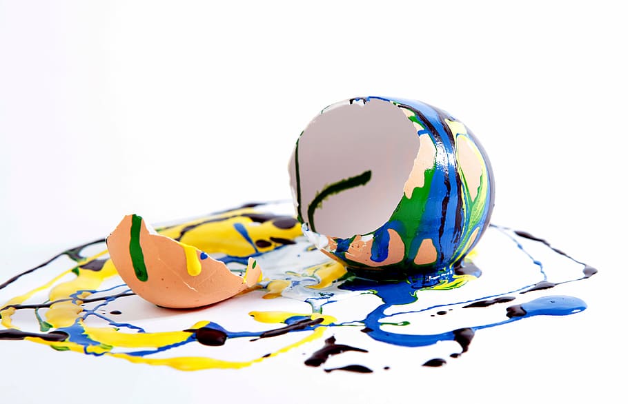 assorted-color, cracked, egg, white, multicolored, surface, eggshell, hen's egg, shell, broken