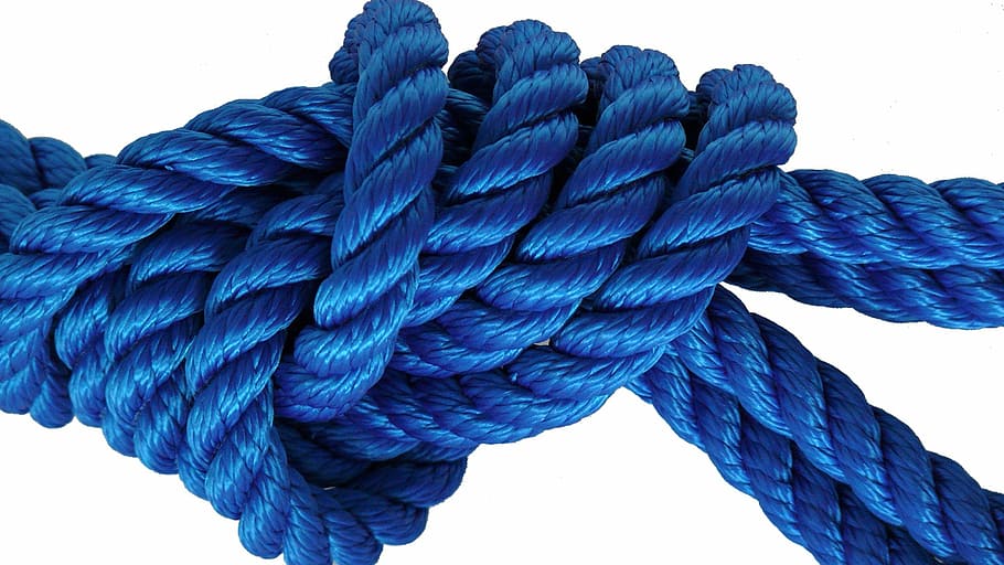 cuerda azul, nudo, protección, fijación, azul, bota, por cabestrillos, riesgo, certeza, que contiene