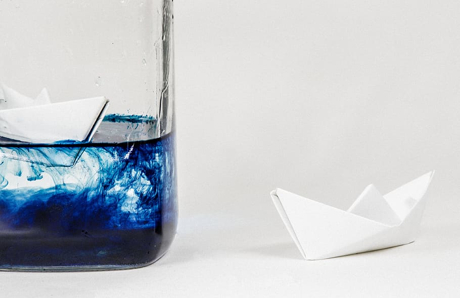Glass, Still Life, Ship, Water, Blue, water, blue, scientific experiment, laboratory, close-up, paper