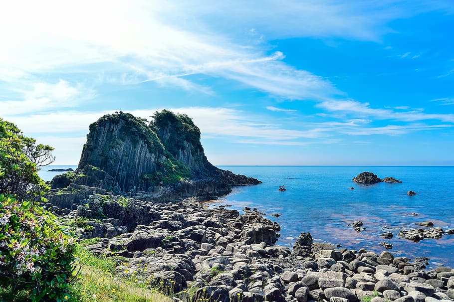 Landscape, Natural, Japan, in the early summer, blue sky, sea, rock, japan sea, sky, a sunny day