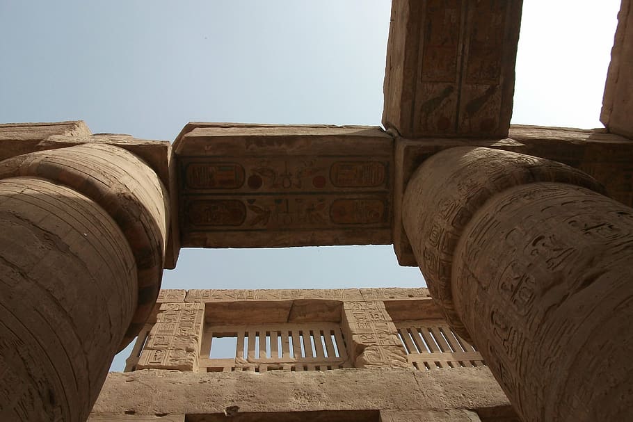 columnar temple, inscription, egypt, old, karnak, luxor, stone, building, columnar, historically