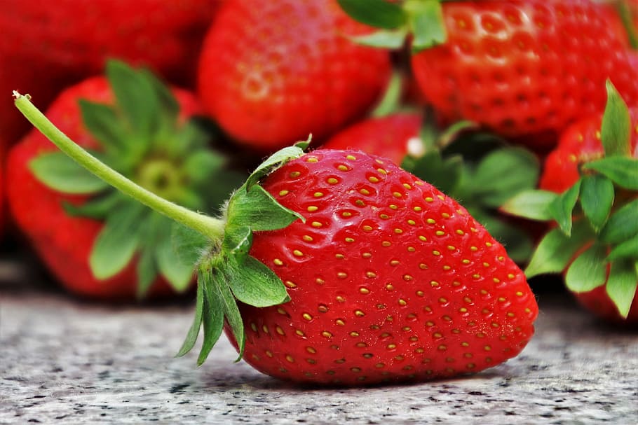 strawberry, selective, focus photography, strawberries, season, spring, fruit, eating, healthy, the freshness