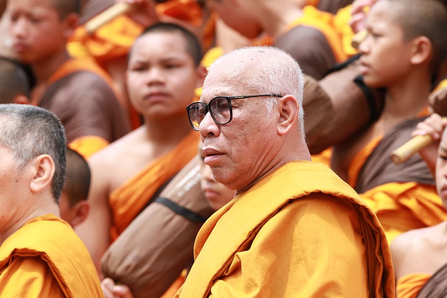 Buddhists, Monks, Elderly, Old, sitting, people, tradition, ceremony, thailand, buddhism