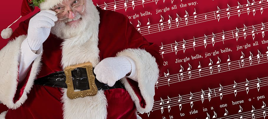 man, wearing, santa claus suit, Christmas, Jingle Bells, santa, claus, song, christmas carol, bell