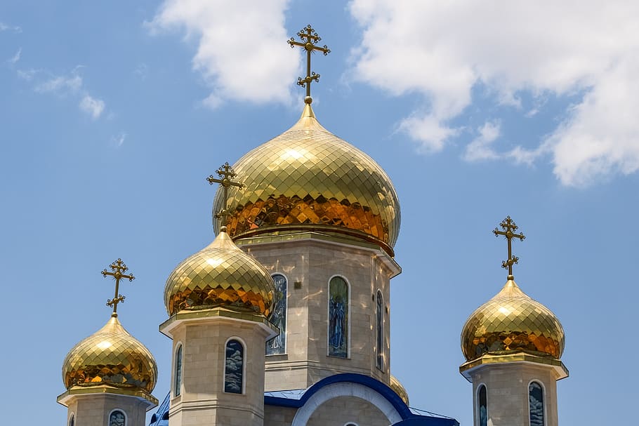 Iglesia rusa, cúpula, dorado, arquitectura, religión, ortodoxo, obispo tamassos, episkopeio, chipre, cristianismo