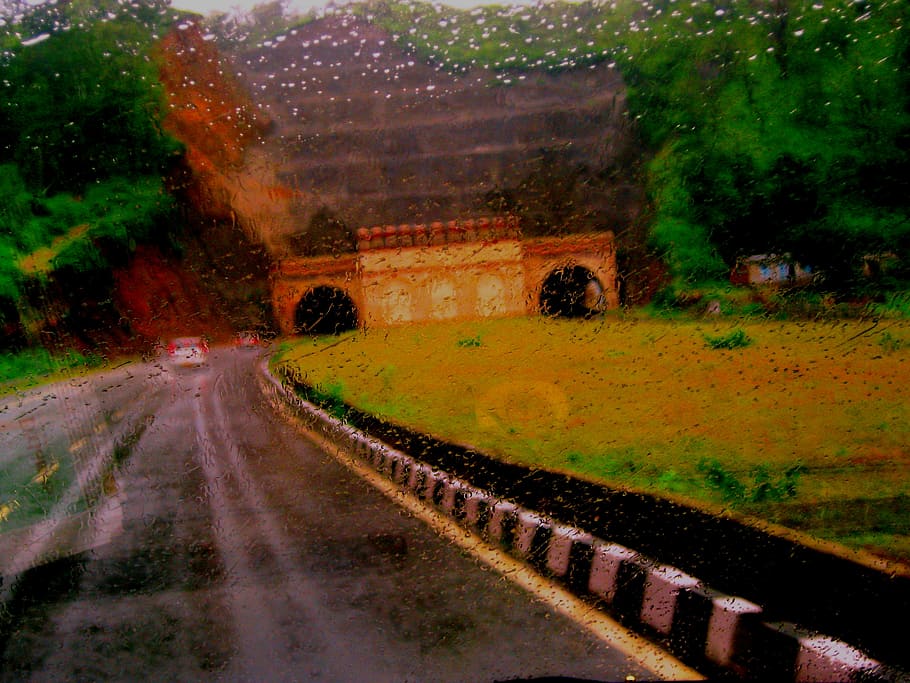 driving, highway, rain, misty, abstract, underpass, way, route, tunnel, lonely road