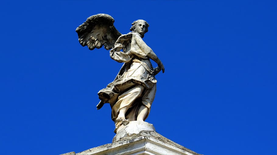 gray angel statue, Sculpture, Angel, Archangel, Complex, the archangel, architecture, building, wall rush, sky