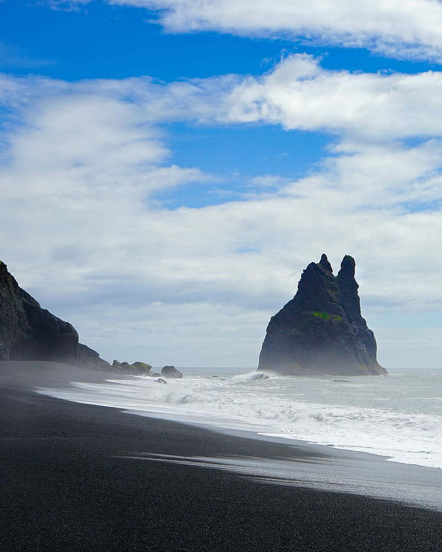 Islandia, playa, mar, costa, naturaleza, playa negra, cielo, agua, nube - cielo, tierra