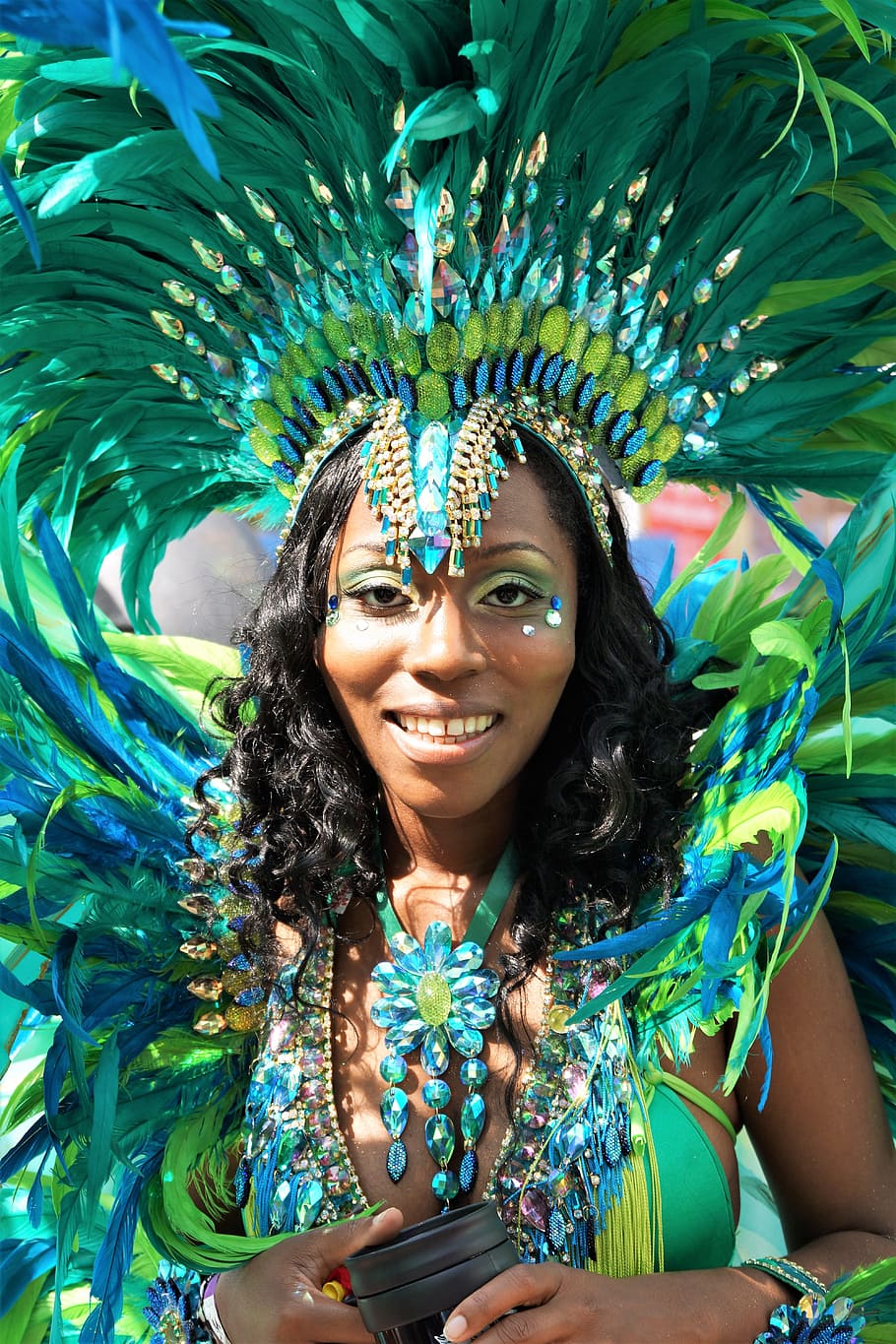 carnival, headgear, costume, festival, notting hill, performer, parade, dancing, london, smiling