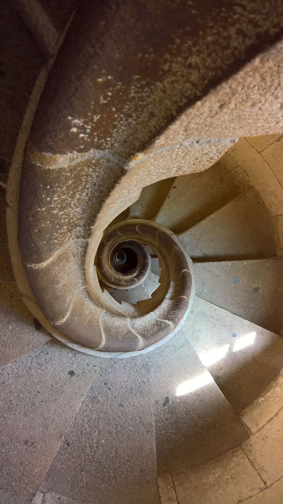 spiral staircase, sagrada familia, architecture, barcelona, gaudí, spiral, indoors, staircase, steps and staircases, high angle view