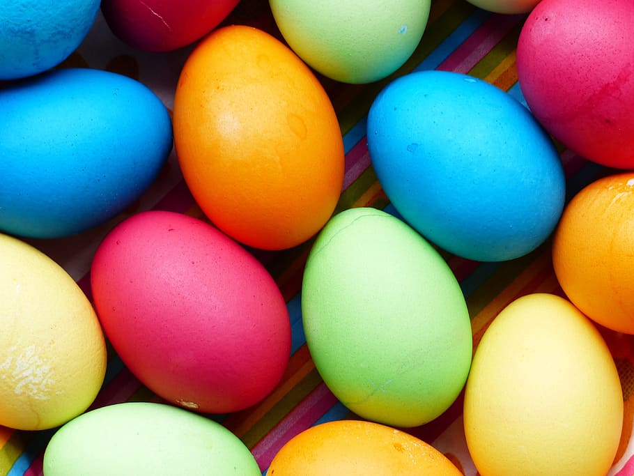 여러 가지 색 계란 로트, 계란, 화려한, 부활절 달걀, 부활절, 페인트, 색깔, 색깔의, 쾌활한, 친근한