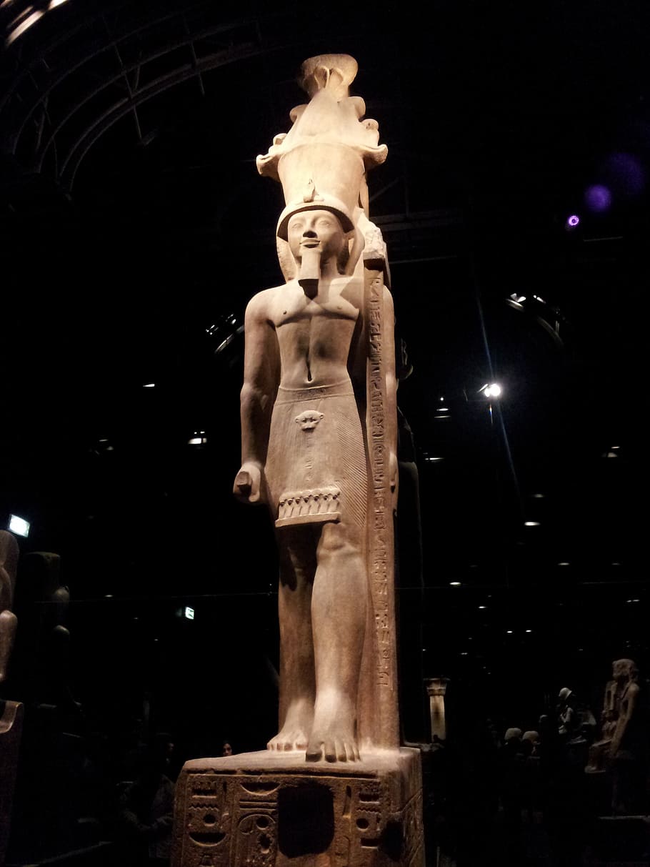 egyptian museum, sculpture, antiquity, torino, representation, human representation, statue, art and craft, night, male likeness