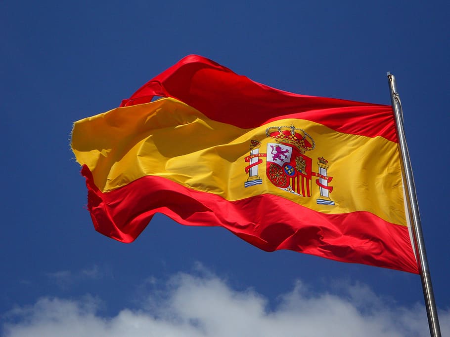 빨간, 노랑, 깃발, 스페인, 설레다, 스페인 사람, 카브레라, 바람, 바람이 부는, 게양