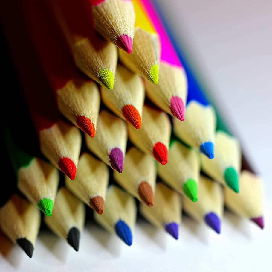 Lápices de colores, color, dibujo, coloreado, colorante, crayón, diversión, violeta, rojo, rosa